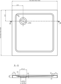 Mexen Flat base de duche quadrada slim 80 x 80 cm, branco, sifão cromado - 40108080