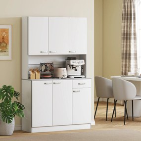 Armario de cozinha 101 x 39 x 180 cm contemporâneo com várias opções de arrumação, 6 portas, 1 gaveta + tabuleiro grande Branco