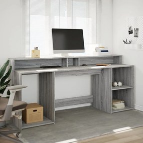 Secretária luzes LED 200x55x91cm deriv. madeira cinzento sonoma