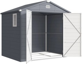 Outsunny Abrigo de ferramentas, Casa de jardim, Galpão com janela de ventilação, Plástico, Metal, 240 x 190 x 180/228, Cinza | Aosom Portugal