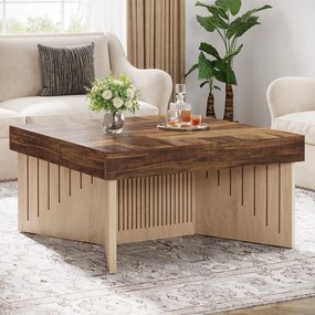35 4 Mesa de café Square Wood Mesa média com design de linha gravado