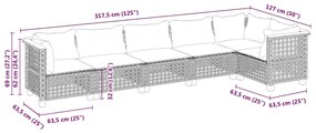6 pcs conjunto de sofás p/ jardim com almofadões vime PE bege