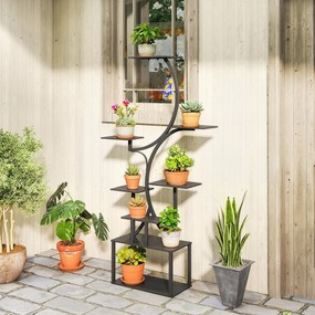 Estante para flores em metal com 8 níveis, estante para plantas em forma de S com 158,5 cm, para interior e exterior, preta