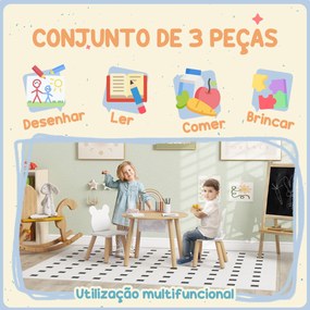 Mesa Infantil com 2 Cadeiras com Espaço de Arrumação para Crianças de 3-6 Anos para Sala de Jogos Dormitório Madeira e Branco