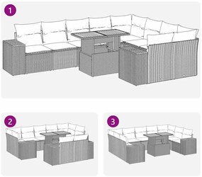 10 pcs conjunto sofás jardim c/ almofadões vime PE/acácia preto