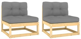 vidaXL Sofás de centro jardim c/ almofadões cinza 2 pcs pinho maciço