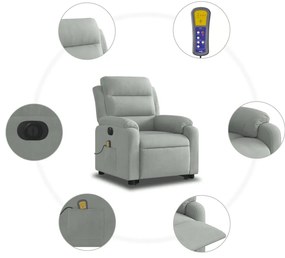 Poltrona de massagens reclinável elétrica veludo cinzento-claro