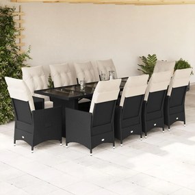 vidaXL 11 pcs conjunto de bistrô p/ jardim c/ almofadões vime PE preto