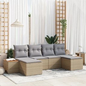 Conjunto de Sofá de Jardim de 6 Peças com Almofadas Bege Polirattan Ac