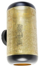 Candeeiro de parede vintage preto com latão 20 cm 2 luzes - Kayleigh Industrial