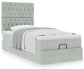 Estrutura cama otomana colchões 90x200 cm veludo cinzento claro