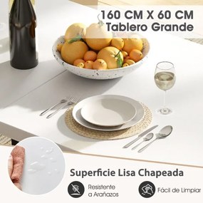 Mesa de jantar e cozinha retangular para 6-8 pessoas 160 cm com pernas de metal de meados do século para restaurante, Casa Branca