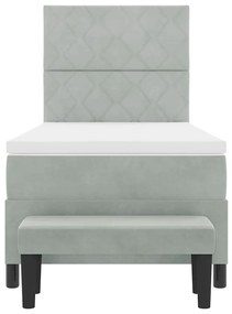Cama Box Spring com Colchão e Banco Cinza Claro 90x200 cm Veludo