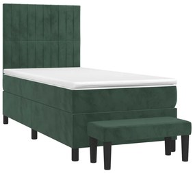 Cama com molas/colchão 90x190 cm veludo verde-escuro