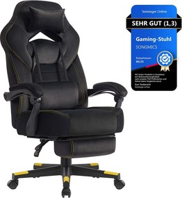 Cadeira gamer com apoio para os pés e almofada ajustável para a cabeça, Preta