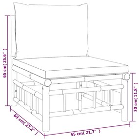 3pcs conj. lounge de jardim bambu c/ almofadões cinzento-escuro