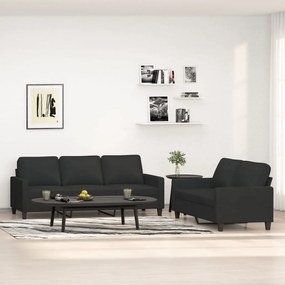 vidaXL 2 pcs conjunto de sofás com almofadões tecido preto