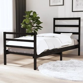 vidaXL Estrutura de cama pequena solteiro 75x190 cm pinho maciço preto