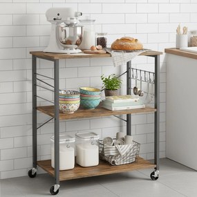 Carrinho de cozinha 40 x 80 x 89 cm com 3 prateleiras com rodas, castanho vintage-preto