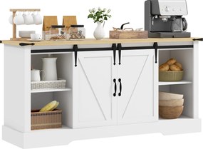 Aparador com 2 portas de correr e prateleiras ajustáveis, 150 x 40 x 72 cm, em madeira de carvalho branco