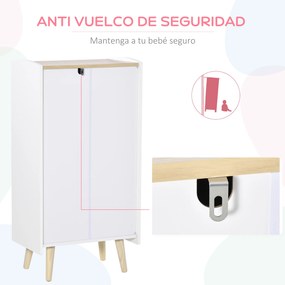 HOMCOM Cómoda Infantil de Madeira com 5 Gavetas para Crianças com Armazenamento para Brinquedos Roupa Livros 55x36x108cm Branco