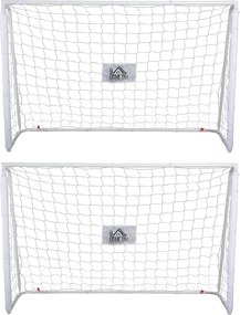 HOMCOM Conjunto de 2 Balizas de Futebol com Suporte de Metal e Rede para Treino 186x62x123 cm Branco | Aosom Portugal