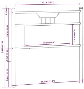 Cabeceira de cama 75 cm derivados madeira/aço carvalho castanho