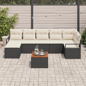 Conjunto de Sofá de Jardim de 8 Peças com Almofadas Preto Ratan Poliés