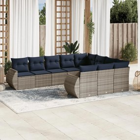 vidaXL 10 pcs conjunto sofás p/ jardim c/ almofadões vime PE cinzento