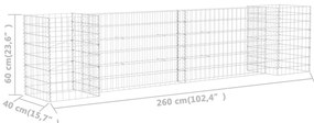 Gabião em forma de H fio de aço 260x40x60 cm
