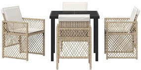 Conjunto de Jantar de 5 Peças para Jardim com Almofadas Bege Poliéster