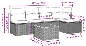 6 pcs conjunto sofás de jardim c/ almofadões vime PE preto