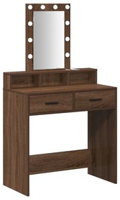 Mesa de maquilhagem vidaXL com luzes LED em carvalho castanho 79x41x14