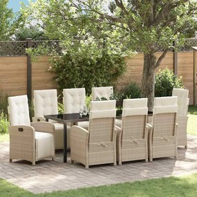 vidaXL Conjunto de Jantar de Jardim com 9 Peças e Almofadas Bege em Rattan Sintético