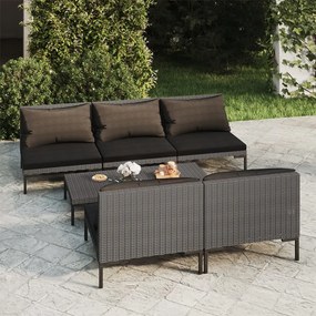 vidaXL 6 pcs conj. lounge jardim c/ almofadões vime PE cinzento-escuro