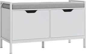 Banco com porta-sapatos, 2 armários, móvel de entrada com almofada estofada, 84 x 35 x 50 cm, branco