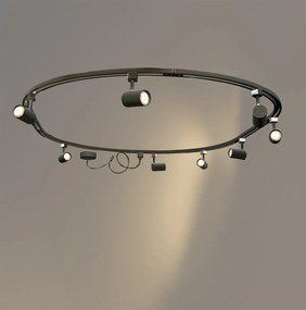 Sistema de iluminação de trilho moderno com 8 focos pretos, monofásico, oval, 200cm - Iconic Jeana