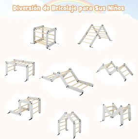 Conjunto de Escalada Montessori de Madeira para crianças Dobrável com Rampa Ajustável Reversível Cinzento