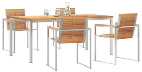 Conjunto de Jantar pra Jardim com 5 Peças : Mesa de Madeira Teak e Aço