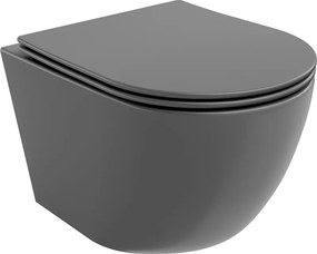 Mexen Lena sanitário suspenso sem rebordos com tampa de fecho suave slim, duroplast, cinza escuro mate - 30224071