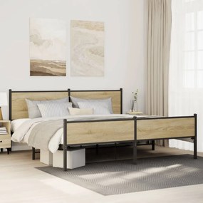 Estrutura de cama sem colchão 193x203cm metal carvalho sonoma