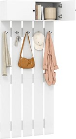 Cabide de parede para hall de entrada 90 x 33 x 210 cm com 5 ganchos duplos e armário com 2 portas e prateleira superior Branco