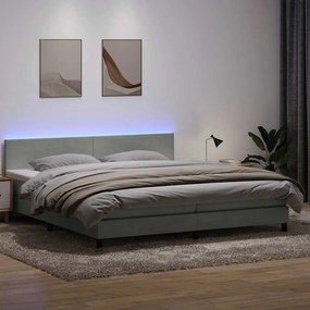 vidaXL Cama box spring c/ colchão e LED 180x220 cm veludo cinzento-claro
