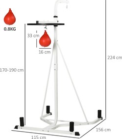 Suporte para saco de boxe (NÃO INCLUÍDO) com base autônoma 2 em 1 e saco de velocidade 156 x 115 x 224 cm branco
