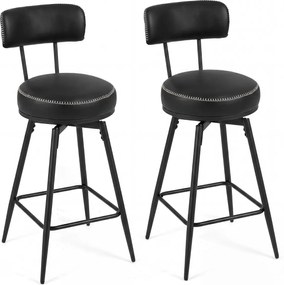 Conjunto de 2 Bancos de bar giratórios modernos 46 x 41 x 98 cm, encosto almofadado, apoio para os pés, pernas metálicas, couro sintético com costuras