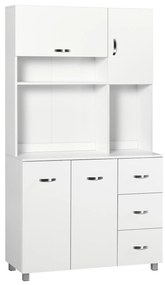 HOMCOM Armário de Cozinha Armário Alto com 3 Gavetas 4 Portas Prateleiras Interiores e Pés Móvel Auxiliar 100x39,5x183,5 cm Branco | Aosom Portugal