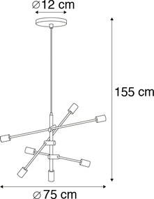 Candeeiro suspenso inteligente industrial preto com 6 WiFi ST64 - Sydney