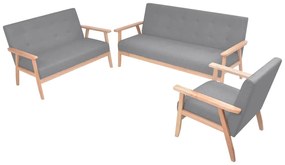 Conjunto de sofás 3 pcs tecido cinzento claro