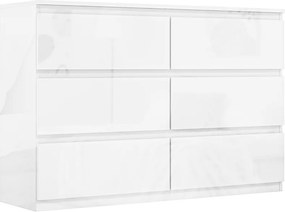 Cómoda com 6 Gavetas de Madeira Cómoda de Dormitório Cómoda Branca Estilo Moderno 112x34x75 cm Branco Brilhante