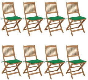Cadeiras de jardim dobráveis 8 pcs c/ almofadões acácia maciça